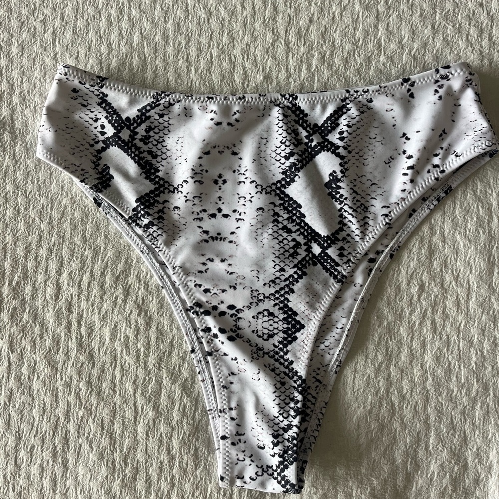 Snakeskin Print High-Waisted Bikini Bottom